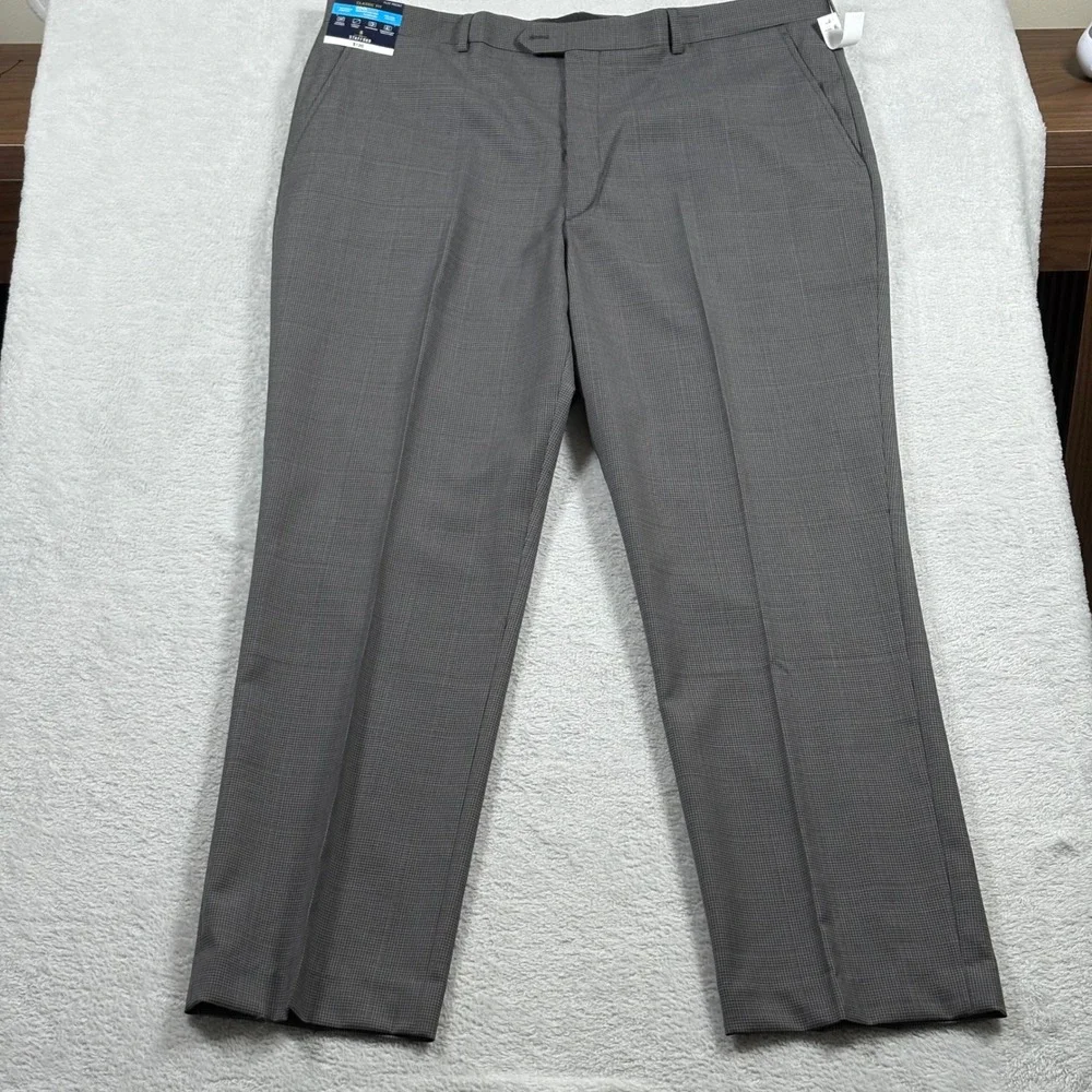 Stafford CoolMax Ecomode Gray Houndstooth Classic Wool Blend Dress Pants 42x32